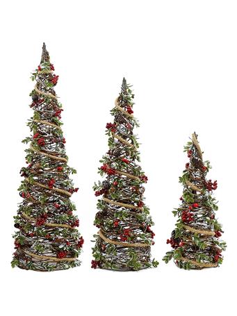 DIAMOND STAR GLASS - Set of 3 Christmas Cone Trees GREEN