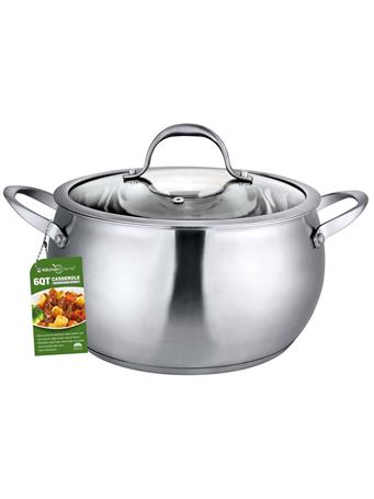 AMERICAN DREAM HOME GOODS - 6-Quart Stainless Steel Casserole with Tempered Glass Lid STAINLESS STEEL