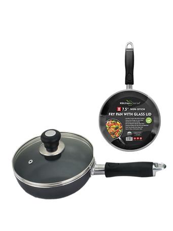 AMERICAN DREAM HOME GOODS - 7.5" Non-Stick Fry Pan with Glass Lid BLACK