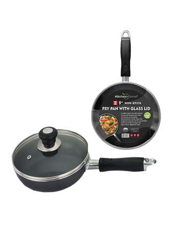 AMERICAN DREAM HOME GOODS - 9" Non-Stick Fry Pan w/ Glass Lid BLACK