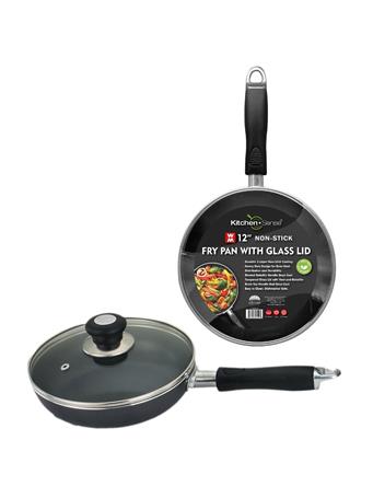 AMERICAN DREAM HOME GOODS - 12" Non-Stick Fry Pan with Glass Lid BLACK