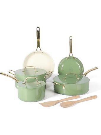 MARTHA STEWART -  Galway 10 Piece Aluminum Cookware Set SAGE