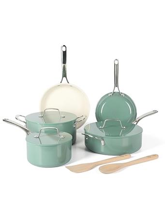 MS GALWAY - 10 Piece Heavy Gauge Enamel Aluminum Pots and Pans Cookware Set W/Aluminum TEAL