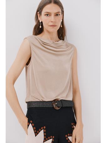 CORTEFIEL - Satin Draped Knit Top SAND