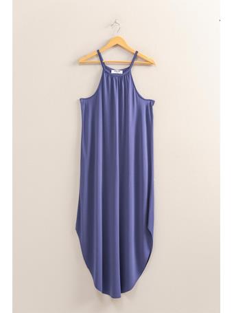 DOUBLE ZERO - Halter Neck Asymmetrical Midi Dress DUSTY INDIGO