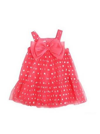 GERSON GERSON - Flocked Dots Dress with Bow CORAL