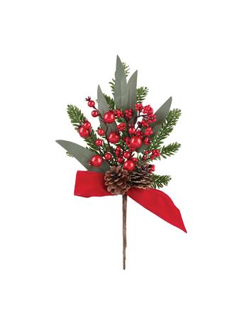 MELROSE INTERNATIONAL - Pine/Berry/Cone Spray with Ribbon GREEN