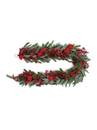 MELROSE INTERNATIONAL - Pine/Berry/Cone Garland with Ribbon GREEN