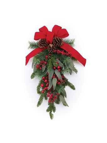 MELROSE INTERNATIONAL - Pine/Berry/Cone Swag with Ribbon GREEN