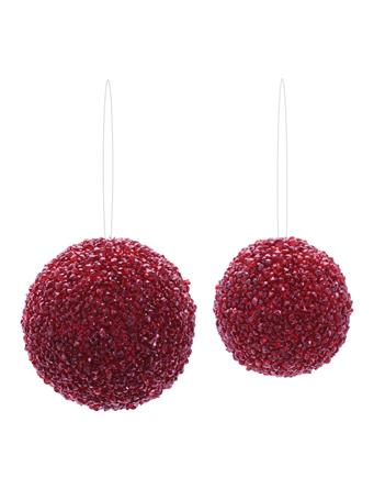 MELROSE INTERNATIONAL - Beaded Ball Ornament - Set of 2 BURGUNDY
