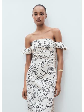 MANGO - Strapless Floral Dress NATURAL WHITE