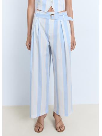 MANGO - Striped Culotte Pants With Belt MEDIUM BLUE