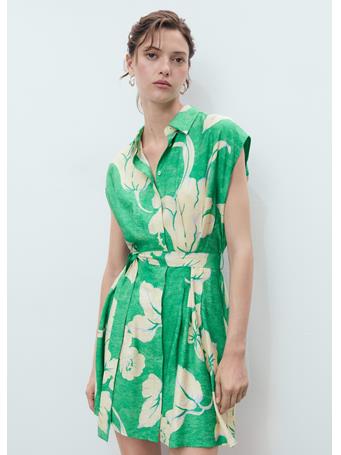 MANGO - Belt Printed Dress MEDIUM GREEN