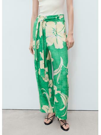 MANGO - Printed Pants With Belt MEDIUM GREEN