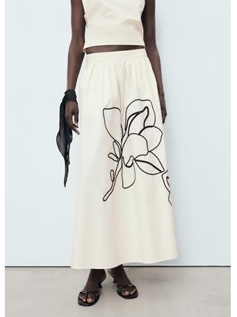 MANGO - Embroidered Cotton Skirt NATURAL WHITE