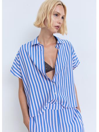 MANGO - Short Sleeve Striped Shirt MEDIUM BLUE
