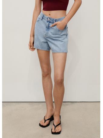 MANGO - High-waisted Straight-fit Denim Shorts LT-PASTEL BLUE