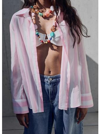 MANGO - Striped Cotton Shirt LT-PASTEL PINK