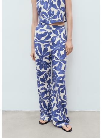 MANGO - Printed Linen-blend Pants MEDIUM BLUE