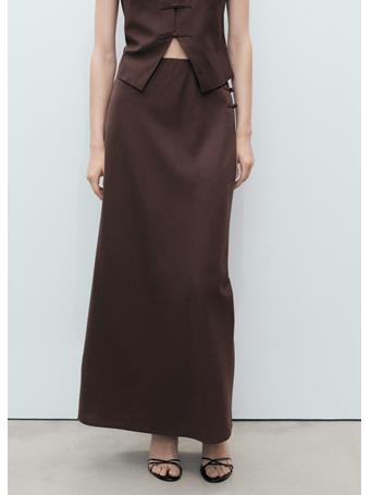 MANGO - Linen-blend Straight Skirt DARK BROWN