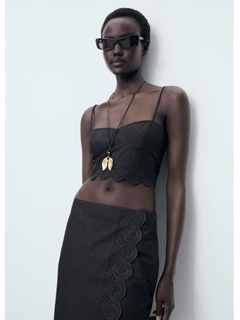 MANGO - Embroidered Cotton Skirt BLACK