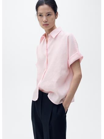 MANGO - Short Sleeve Linen-blend Shirt LT-PASTEL PINK