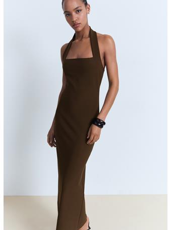 MANGO - Long Halter-neck Dress DARK BROWN