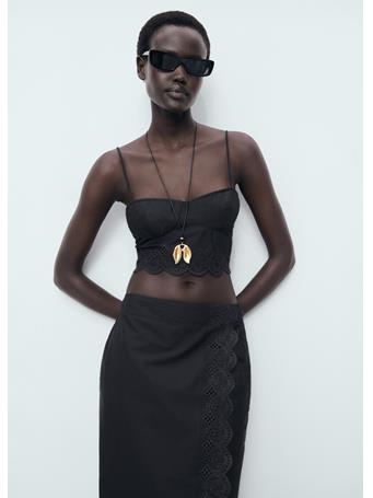 MANGO - Embroidered Crop Top BLACK