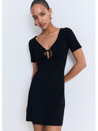 MANGO - Knitted Dress With Bow Neckline BLACK