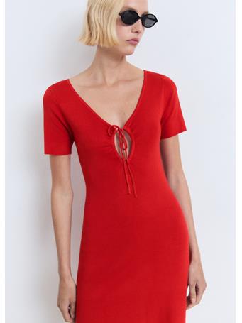 MANGO - Knitted Dress With Bow Neckline BRIGHT RED
