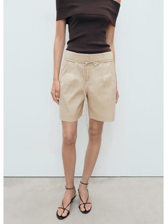 MANGO - Linen Shorts With Bow And Belt LIGHT BEIGE
