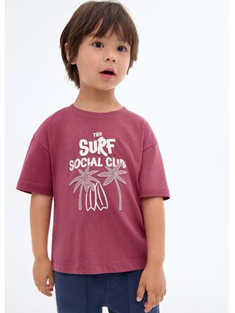 MANGO - Embroidered Detail Print T-shirt DARK RED