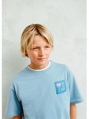 MANGO - Printed Cotton-blend T-shirt MED BLUE