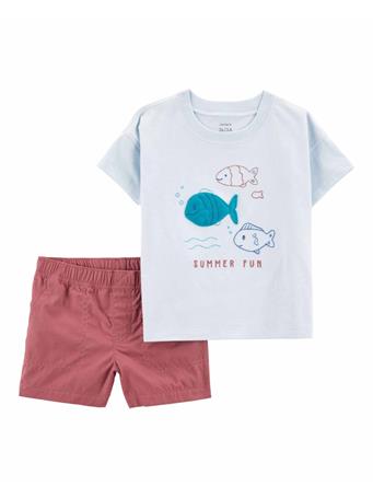 CARTERS - 2-Piece Fish Print Tee and Shorts Set LT BLUE