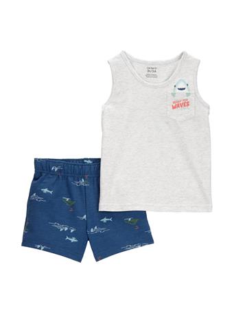 CARTERS - Toddler Boys Shark Pocket Shirt and Printed Shorts Set CORAL