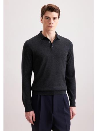 SEIDENSTICKER - Men's Regular Fit Long Sleeve Polo Jumper 39 BLACK