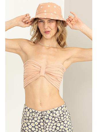 DOUBLE ZERO - Strapless Ruched Crop Top TROPICAL PEACH
