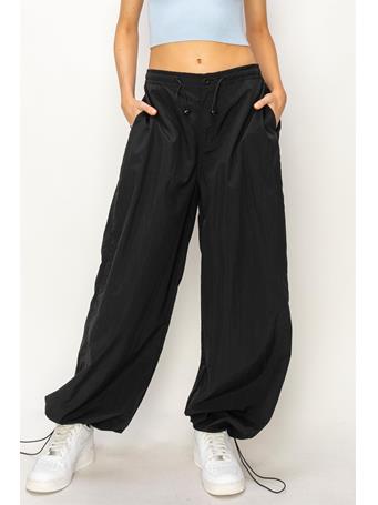 DOUBLE ZERO - High-waist Parachute Pants BLACK