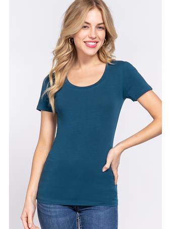 ACTIVE BASIC - Short Sleeve Scoop Neck Cotton Jersey Top TEAL