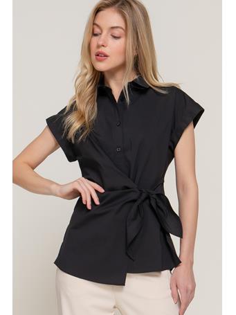 ACTIVE BASIC - Short Dolman Sleeve Poplin Shirt BLACK