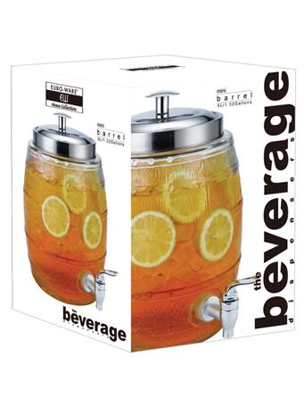 EURO-WARE - 5 L/1.3 Gallon Glass Barrel Beverage Dispenser CLEAR