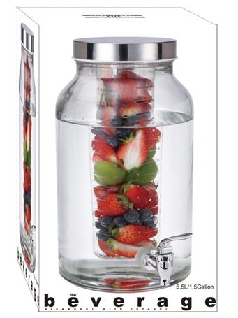 EURO-WARE - 5.5 L/1.5 Gallon Glass Beverage Dispenser with Infuser CLEAR