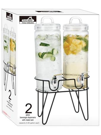 EURO-WARE - 2 Glass Beverage Dispensers with Metal Stand CLEAR