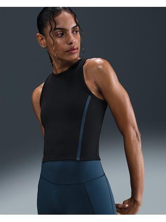 NIKE - One Fitted Women's Dri-FIT Cropped Tank Top BLACK/NAVY