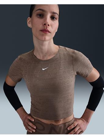 NIKE - Pro Women's Dri-FIT Short-Sleeve Cropped Jacquard Top MINK BROWN