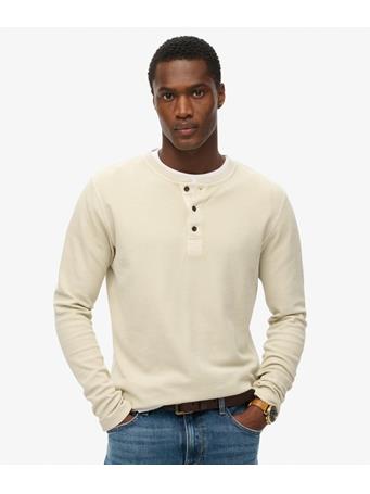 SUPERDRY - Waffle Long Sleeve Half Button Top LIGHT STONE BEIGE