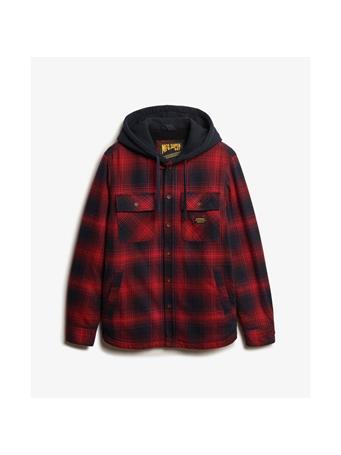 SUPERDRY - Surplus Hooded Checked Long Sleeve Shirt OVER OMBRE RED