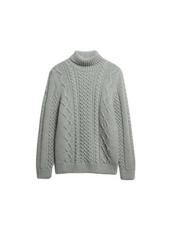 SUPERDRY - Jacob Cable Knit Roll Neck Sweater MID GREY