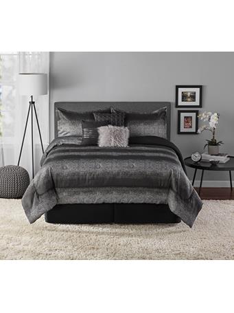 HALLMART COLLECTIBLE - 7-Piece Metallic Stripe Comforter Set BLACK
