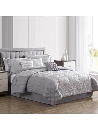 HALLMART COLLECTIBLE -  7-Piece Damask Quilted Comforter Set SILVER